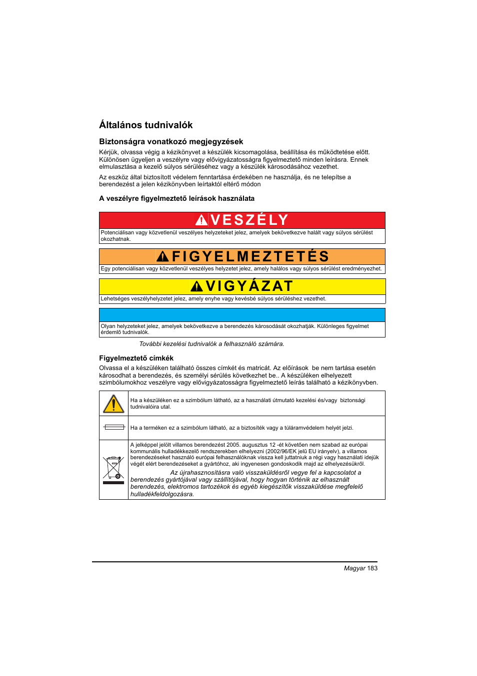 Általános tudnivalók | Hach-Lange BIOGAS Basic User Manual User Manual | Page 183 / 217