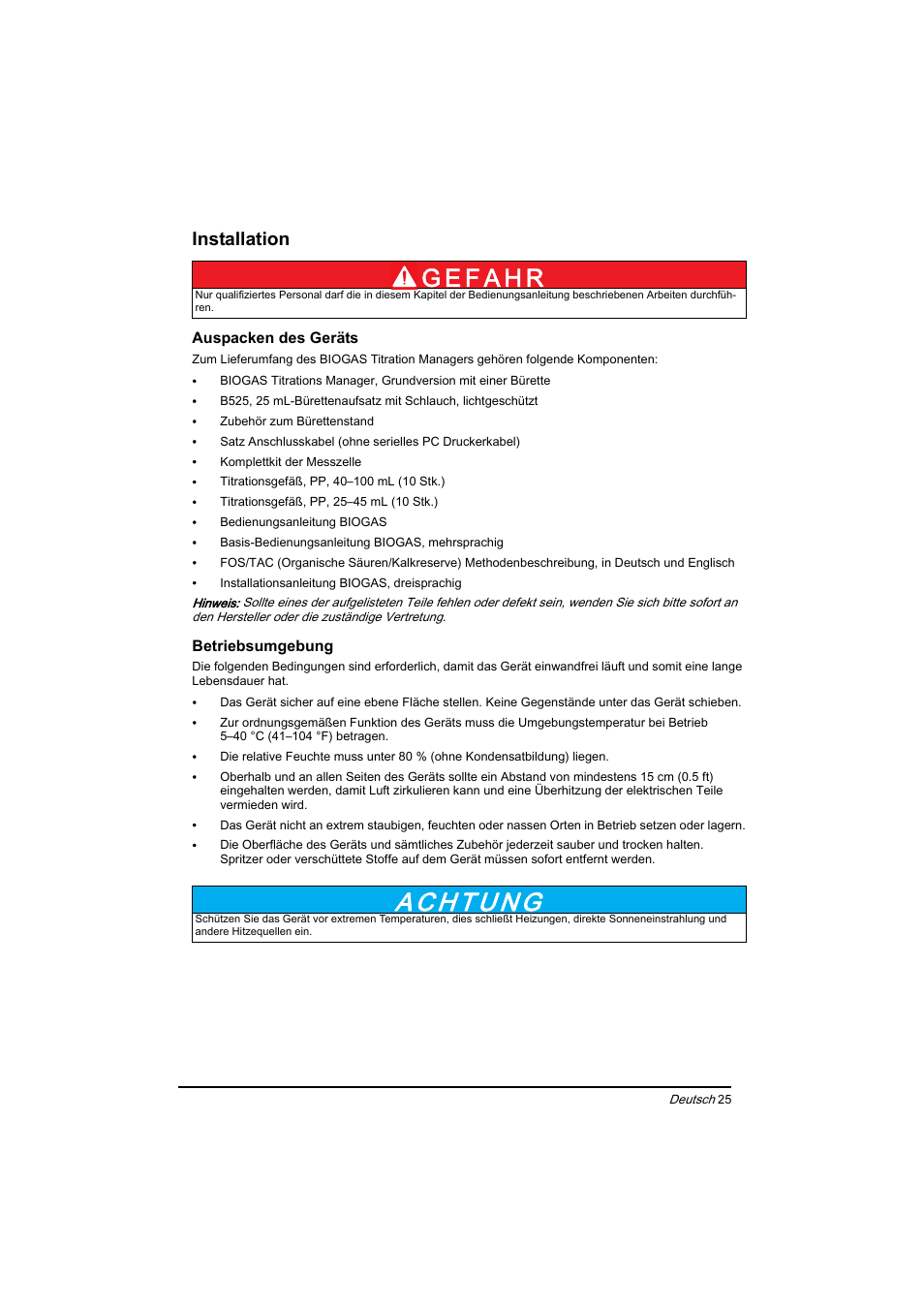 Installation | Hach-Lange BIOGAS Basic User Manual User Manual | Page 25 / 217