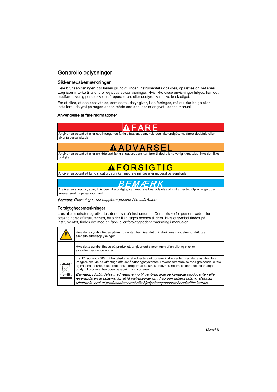 Generelle oplysninger, F a r e | Hach-Lange BIOGAS Basic User Manual User Manual | Page 5 / 217