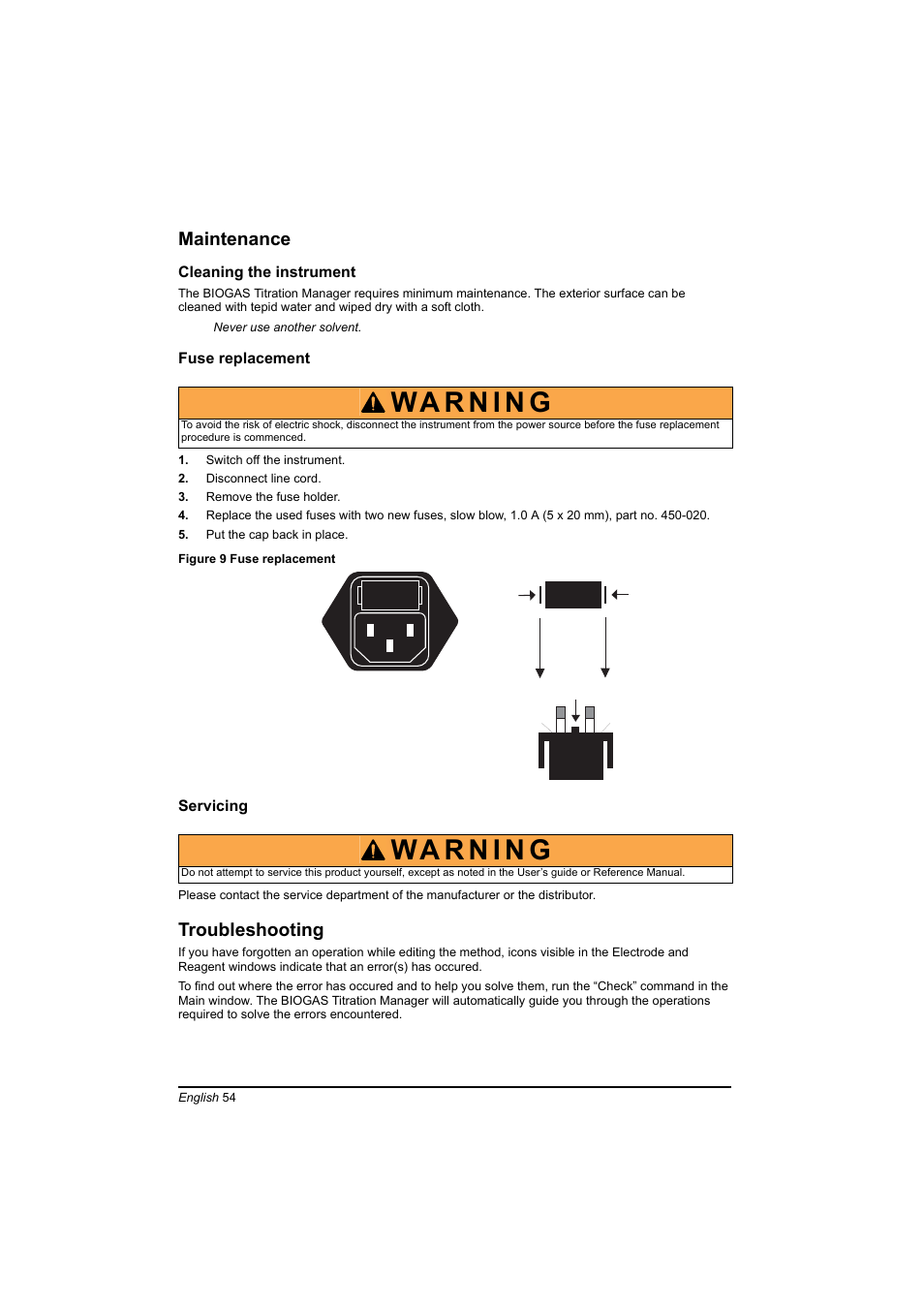 Maintenance, Troubleshooting | Hach-Lange BIOGAS Basic User Manual User Manual | Page 54 / 217