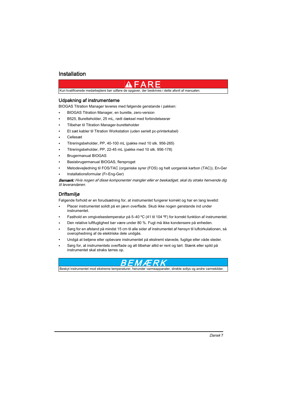 Installation, F a r e | Hach-Lange BIOGAS Basic User Manual User Manual | Page 7 / 217