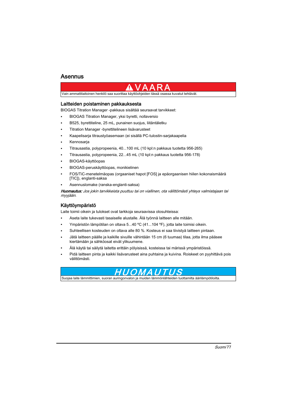 Asennus | Hach-Lange BIOGAS Basic User Manual User Manual | Page 77 / 217