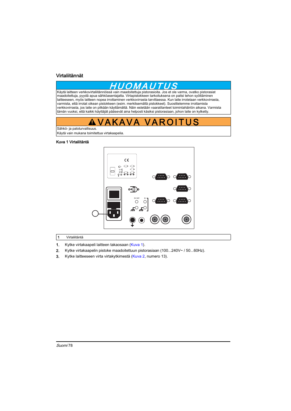 Virtaliitännät, Suomi | Hach-Lange BIOGAS Basic User Manual User Manual | Page 78 / 217