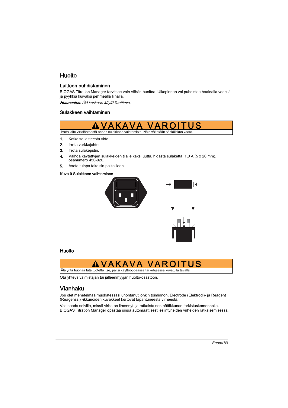 Huolto, Vianhaku | Hach-Lange BIOGAS Basic User Manual User Manual | Page 89 / 217