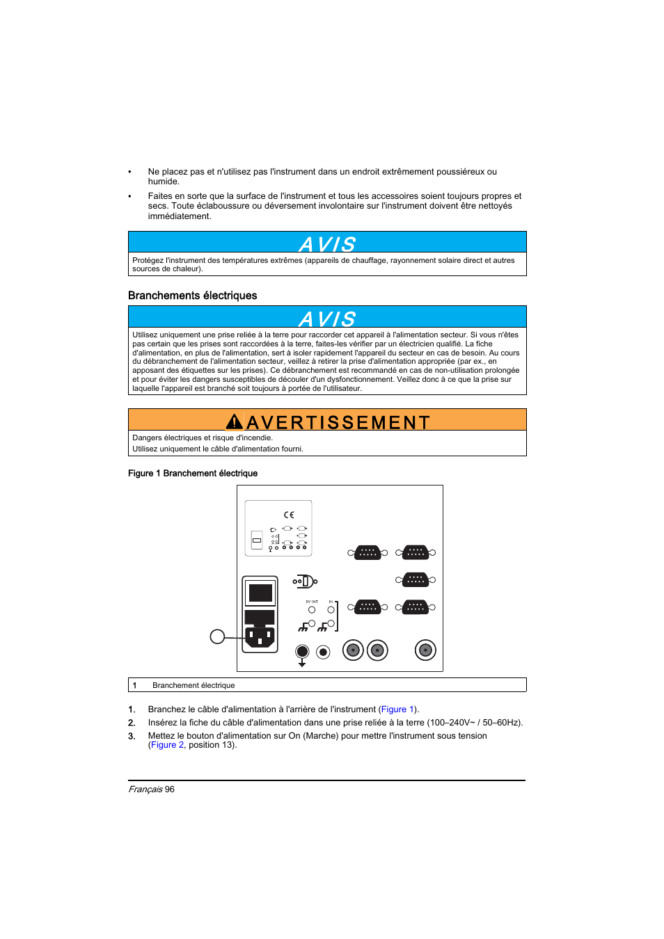A v i s, Branchements électriques, Français | Hach-Lange BIOGAS Basic User Manual User Manual | Page 96 / 217