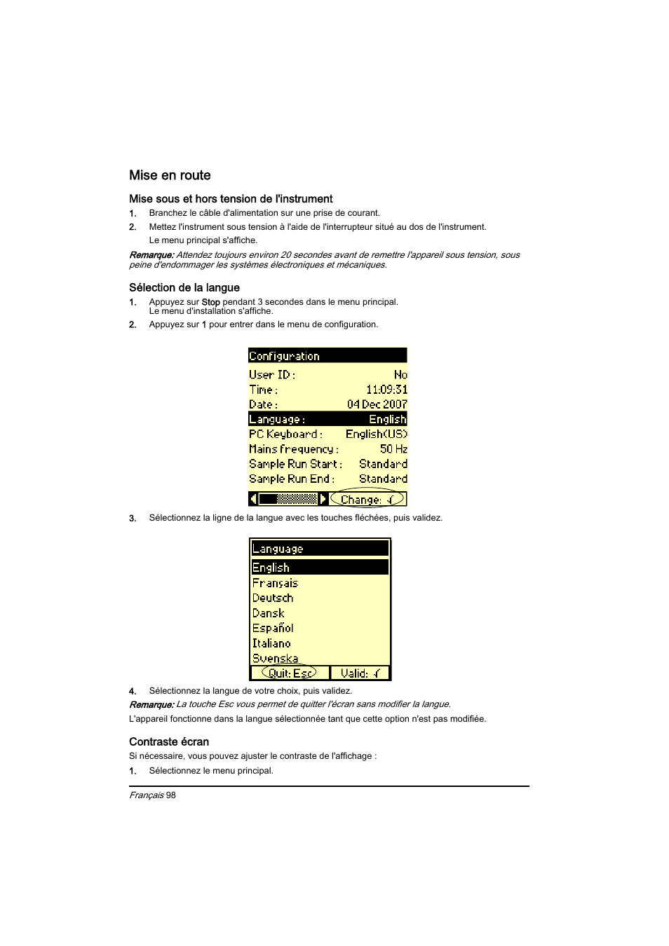Mise en route | Hach-Lange BIOGAS Basic User Manual User Manual | Page 98 / 217