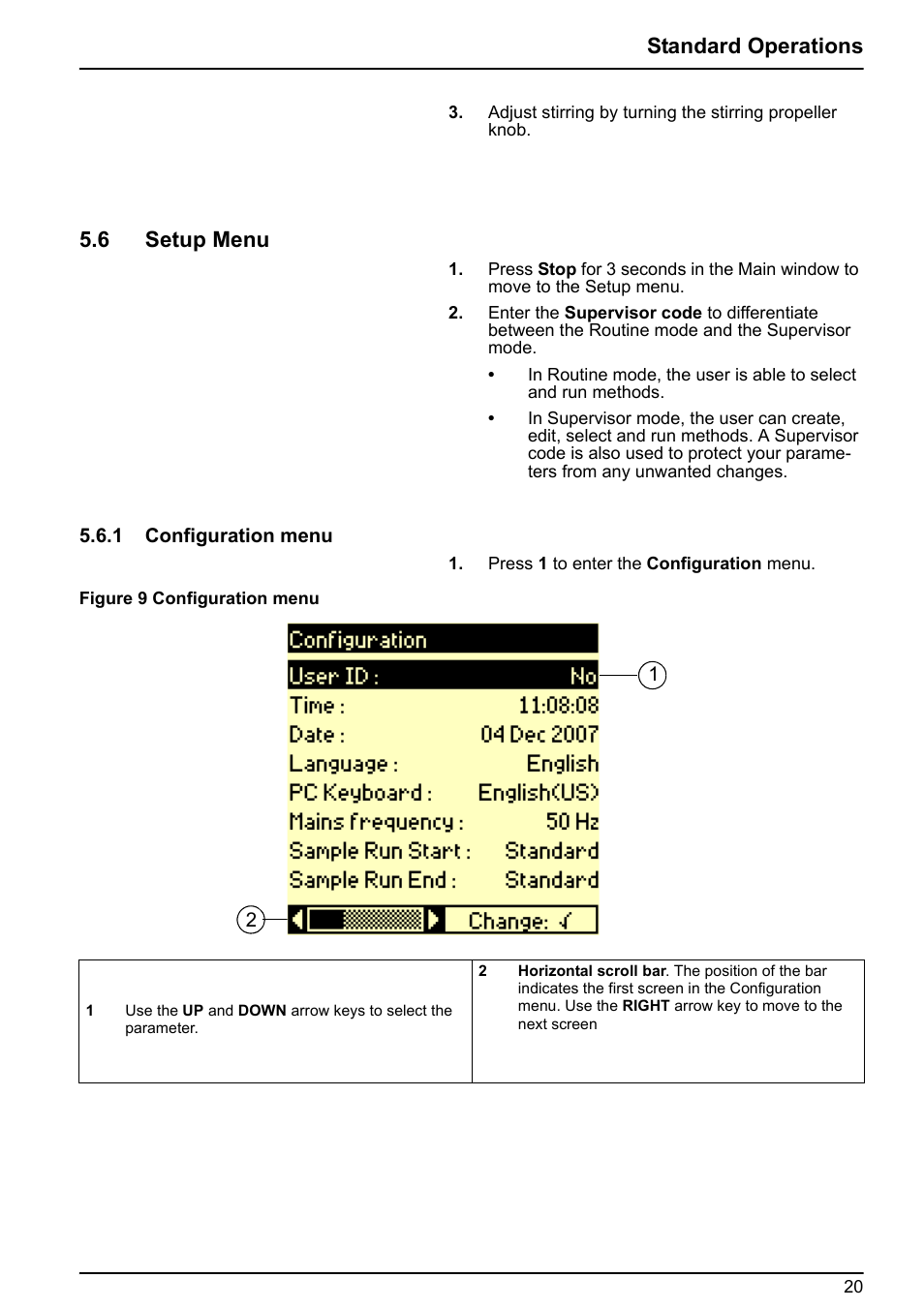 6 setup menu, 1 configuration menu, Standard operations | Hach-Lange BIOGAS User Manual User Manual | Page 20 / 55
