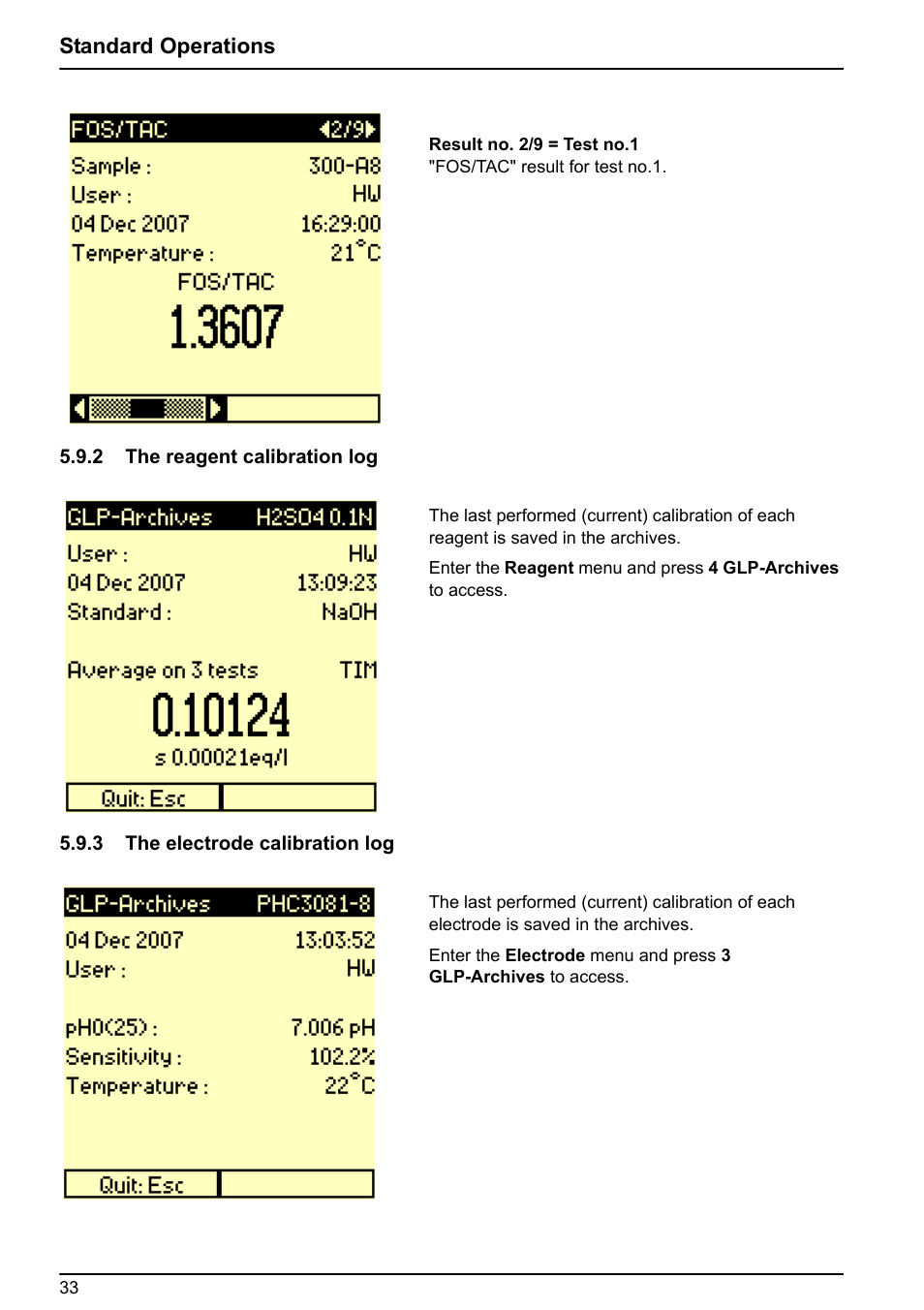 2 the reagent calibration log, 3 the electrode calibration log | Hach-Lange BIOGAS User Manual User Manual | Page 33 / 55