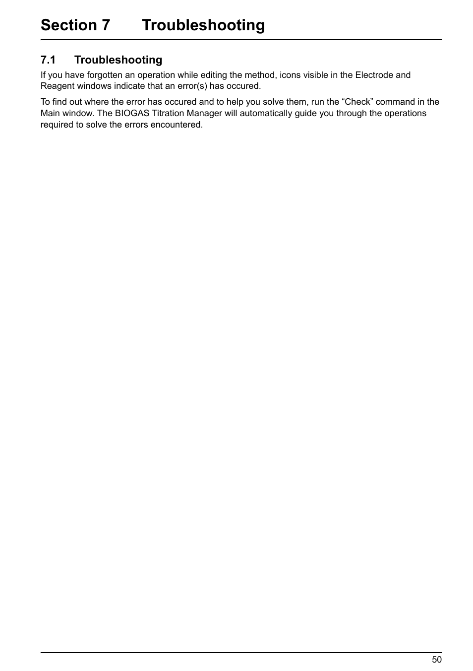 Section 7 troubleshooting, 1 troubleshooting | Hach-Lange BIOGAS User Manual User Manual | Page 50 / 55