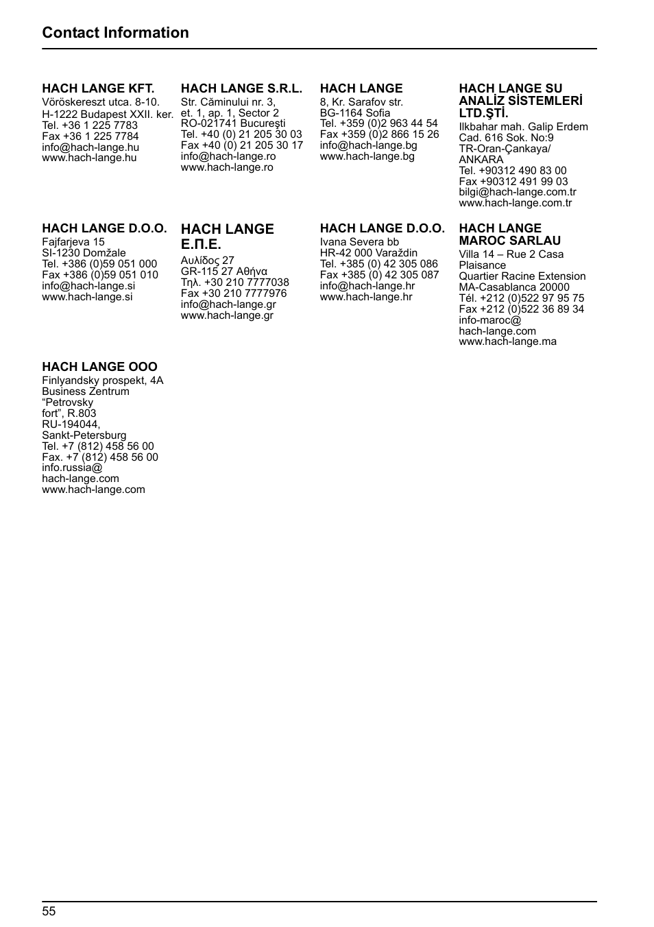 Contact information, Ηαch lange e.π.ε | Hach-Lange BIOGAS User Manual User Manual | Page 55 / 55