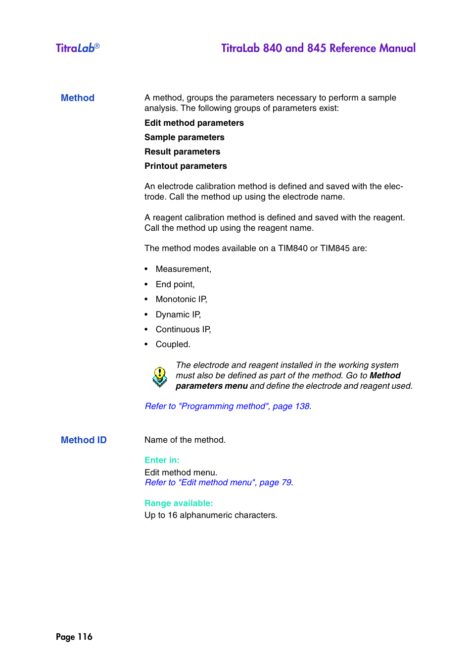 Method, Method id, Titra lab | Hach-Lange TITRALAB 840_845 Reference Manual User Manual | Page 116 / 214