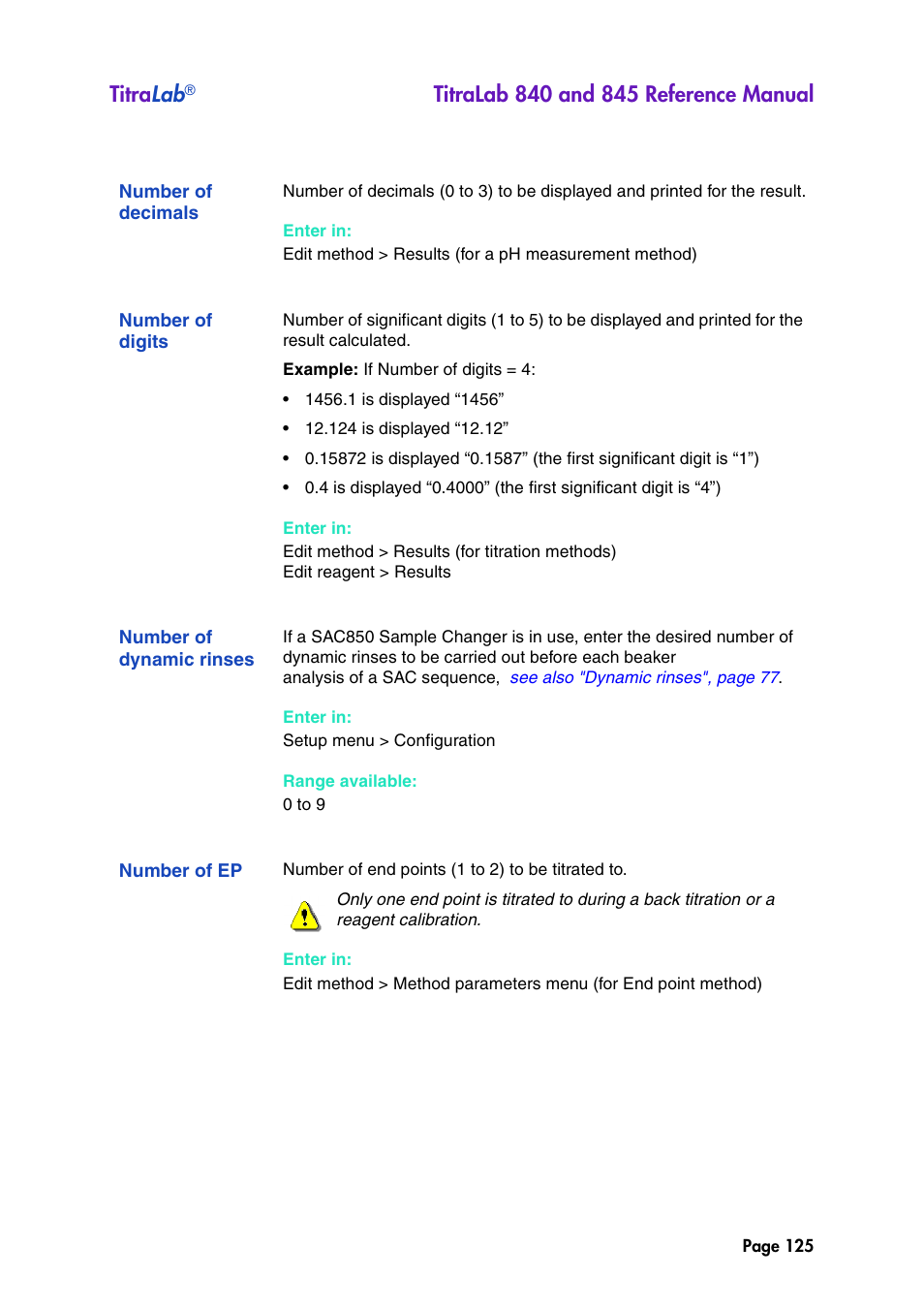 Number of decimals, Number of digits, Number of dynamic rinses | Number of ep, Titra lab | Hach-Lange TITRALAB 840_845 Reference Manual User Manual | Page 125 / 214