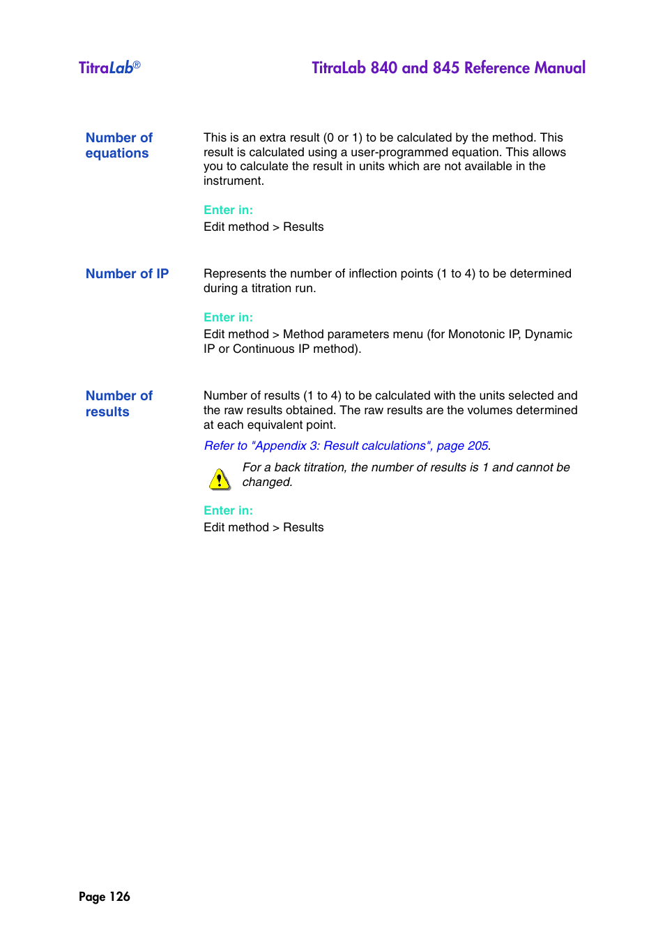 Number of equations, Number of ip, Number of results | Titra lab | Hach-Lange TITRALAB 840_845 Reference Manual User Manual | Page 126 / 214