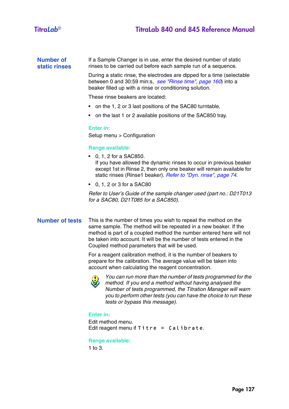 Number of static rinses, Number of tests, Titra lab | Hach-Lange TITRALAB 840_845 Reference Manual User Manual | Page 127 / 214