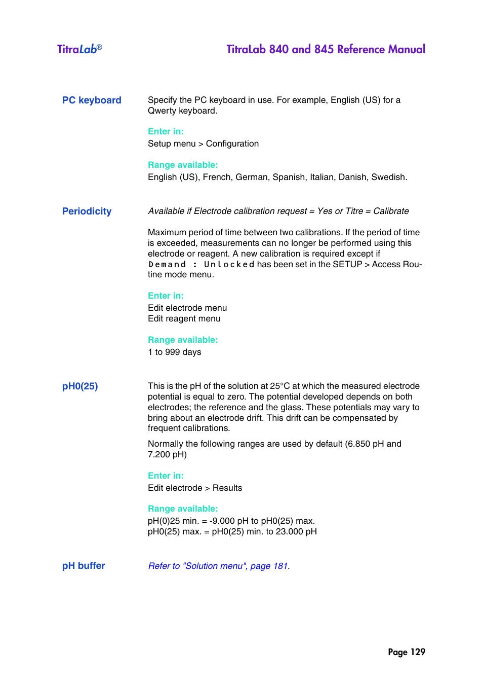 Pc keyboard, Periodicity, Ph0(25) | Ph buffer, Titra lab | Hach-Lange TITRALAB 840_845 Reference Manual User Manual | Page 129 / 214