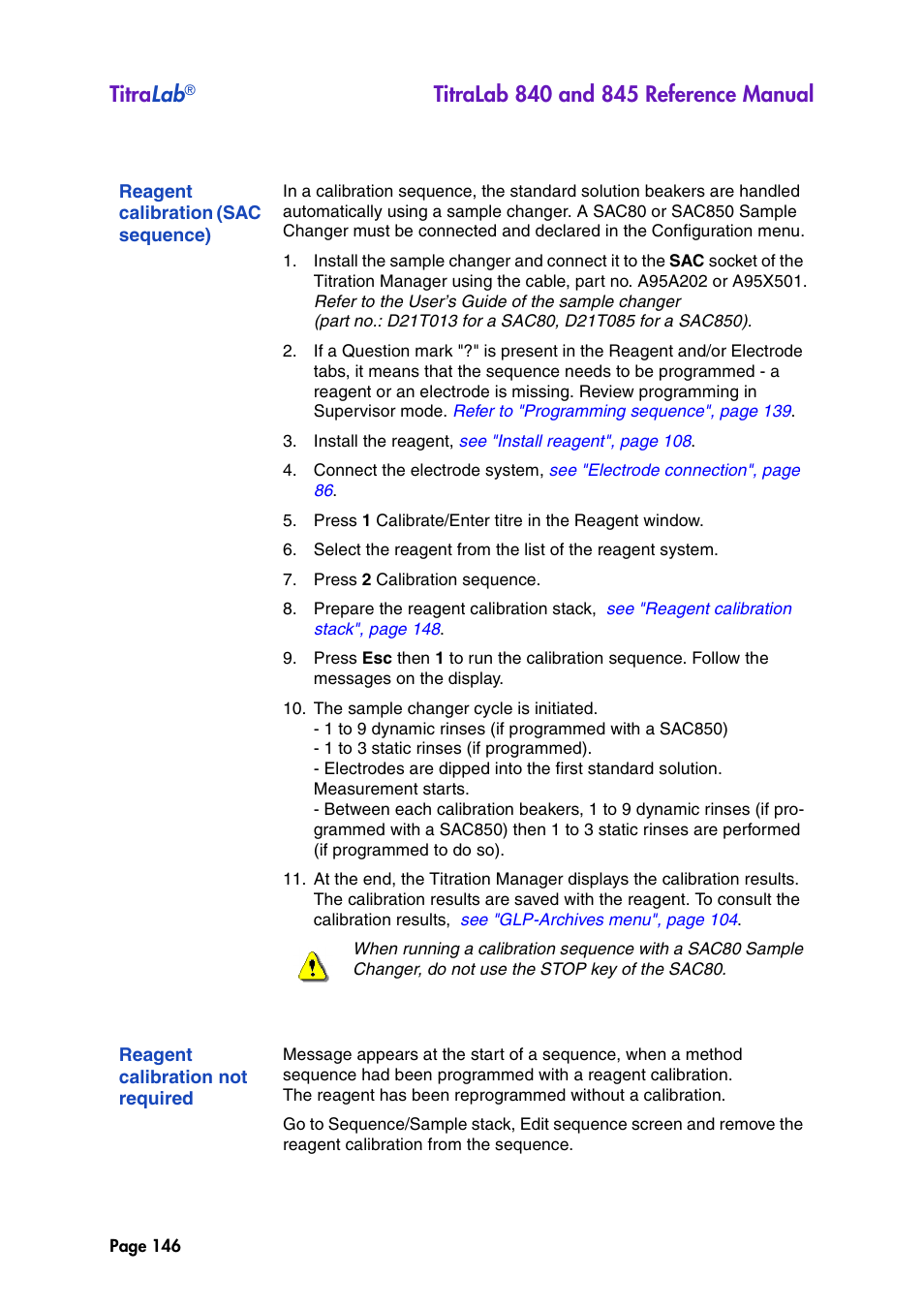Reagent calibration (sac sequence), Reagent calibration not required, See "reagent calibration (sac | Titra lab | Hach-Lange TITRALAB 840_845 Reference Manual User Manual | Page 146 / 214