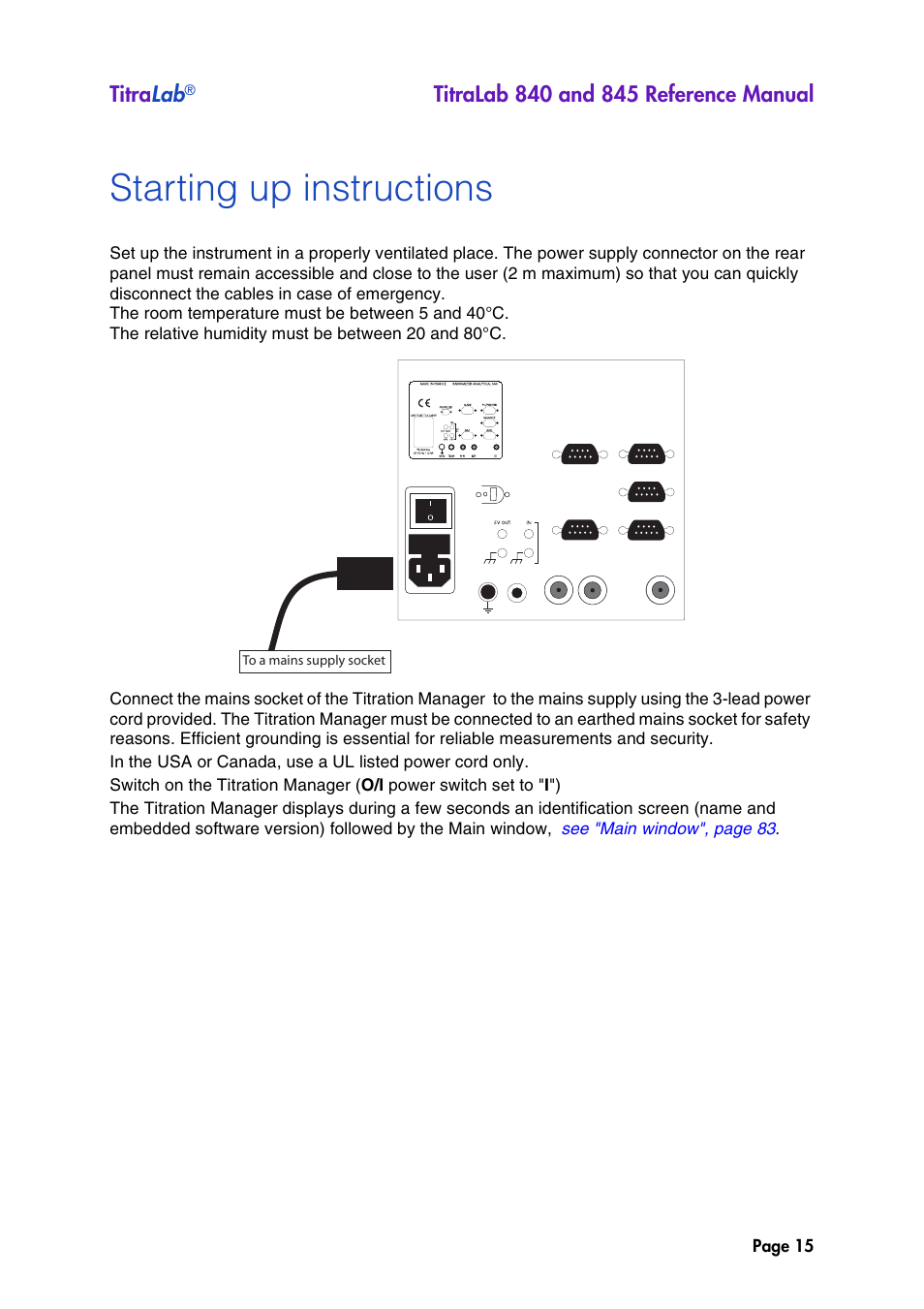 Starting up instructions | Hach-Lange TITRALAB 840_845 Reference Manual User Manual | Page 15 / 214