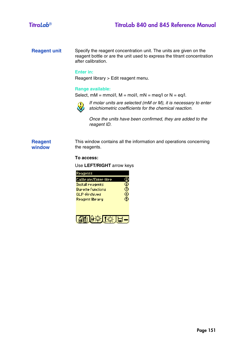 Reagent unit, Reagent window, Titra lab | Hach-Lange TITRALAB 840_845 Reference Manual User Manual | Page 151 / 214