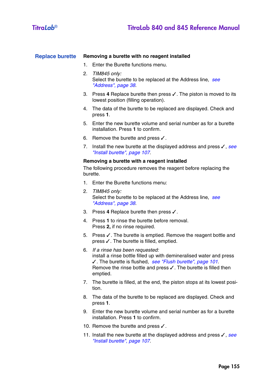 Replace burette, Titra lab | Hach-Lange TITRALAB 840_845 Reference Manual User Manual | Page 155 / 214