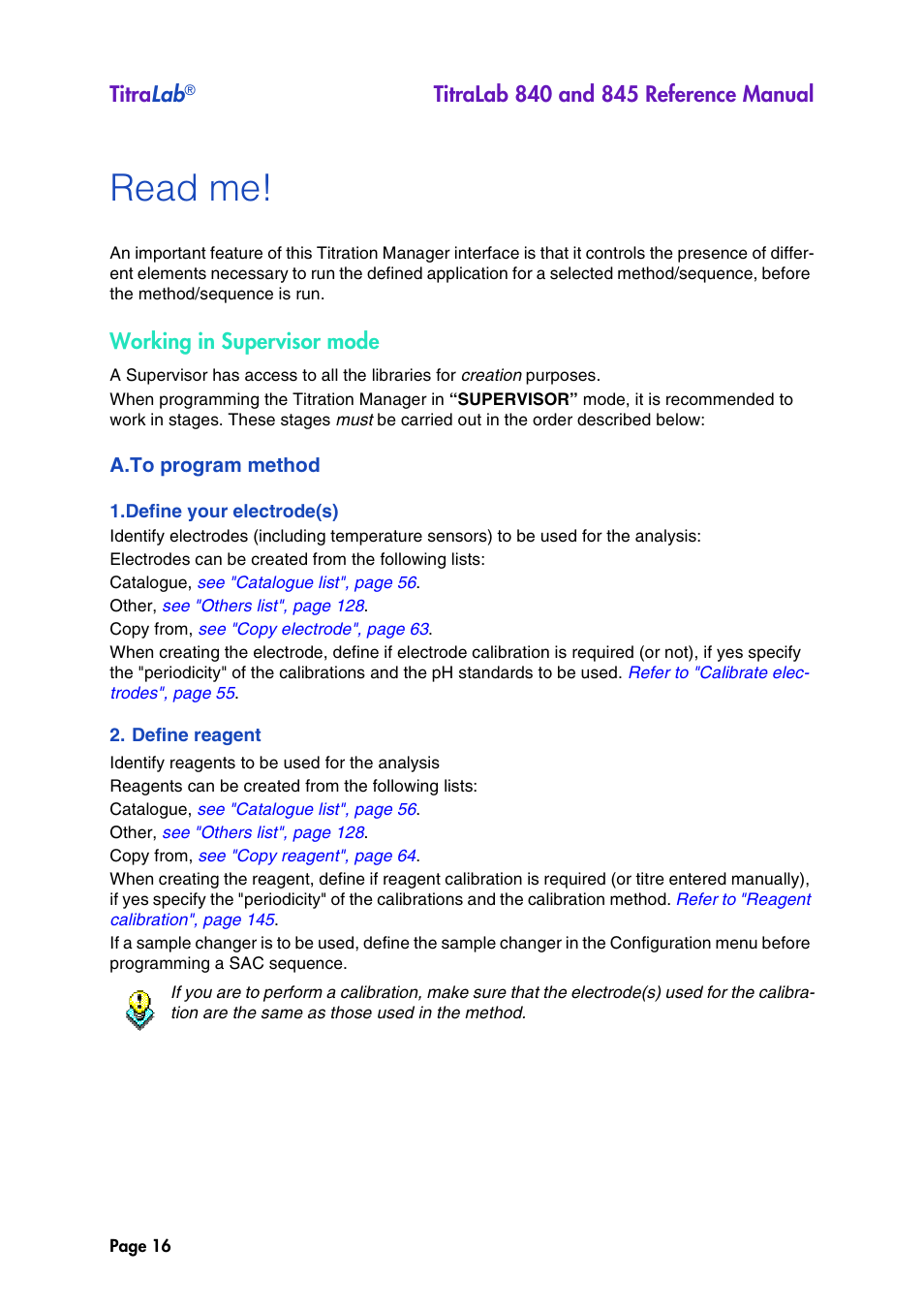 Read me, Titra lab, Working in supervisor mode | Hach-Lange TITRALAB 840_845 Reference Manual User Manual | Page 16 / 214