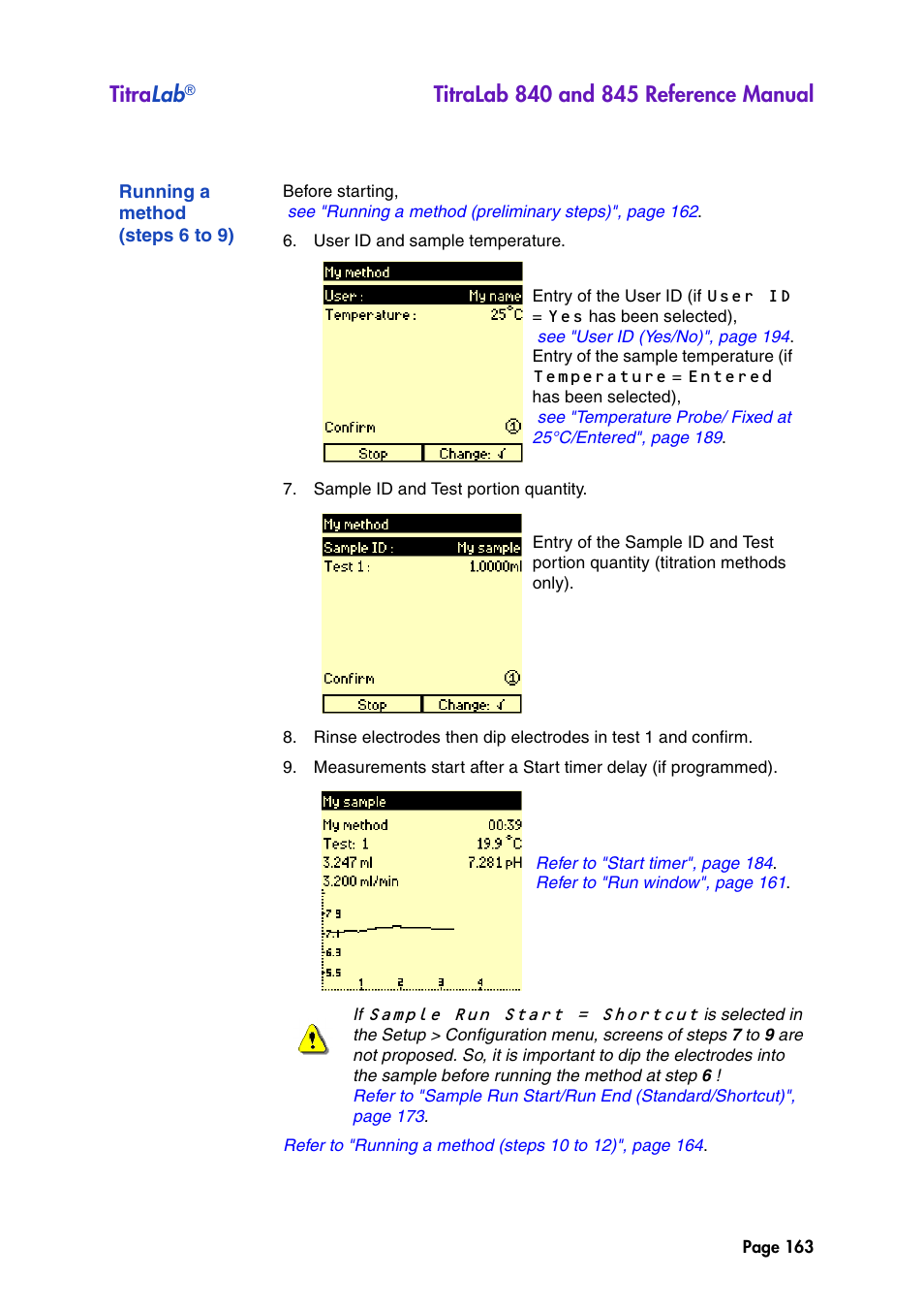 Running a method (steps 6 to 9), Running a method, Steps 6 to 9) 163 | Titra lab | Hach-Lange TITRALAB 840_845 Reference Manual User Manual | Page 163 / 214