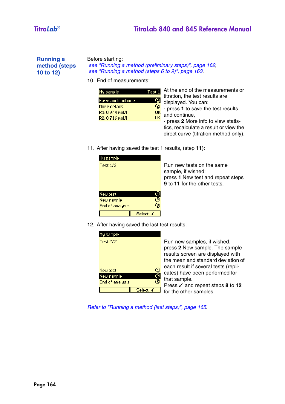 Running a method (steps 10 to 12), Titra lab | Hach-Lange TITRALAB 840_845 Reference Manual User Manual | Page 164 / 214