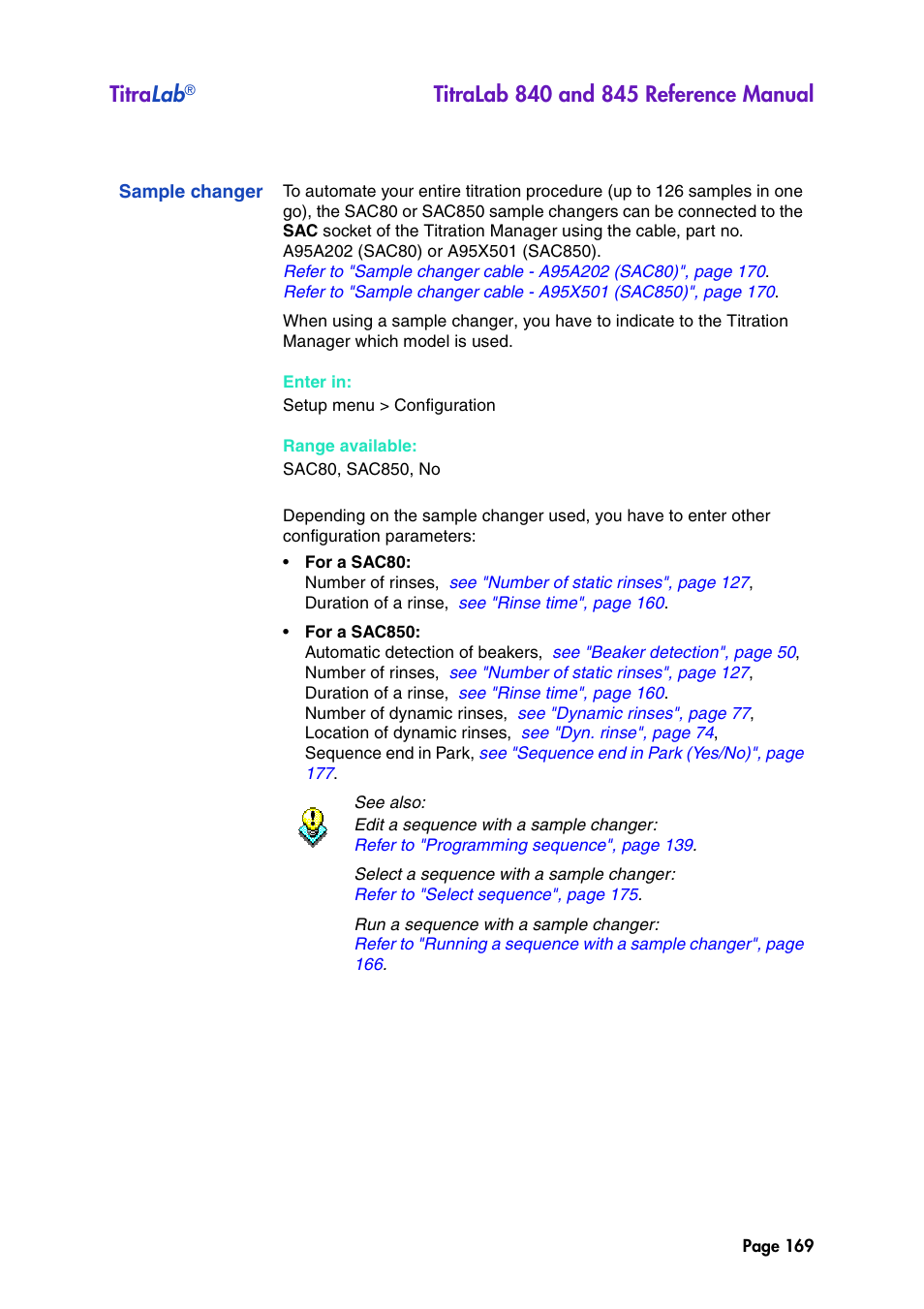 Sample changer, Menu, Titra lab | Hach-Lange TITRALAB 840_845 Reference Manual User Manual | Page 169 / 214