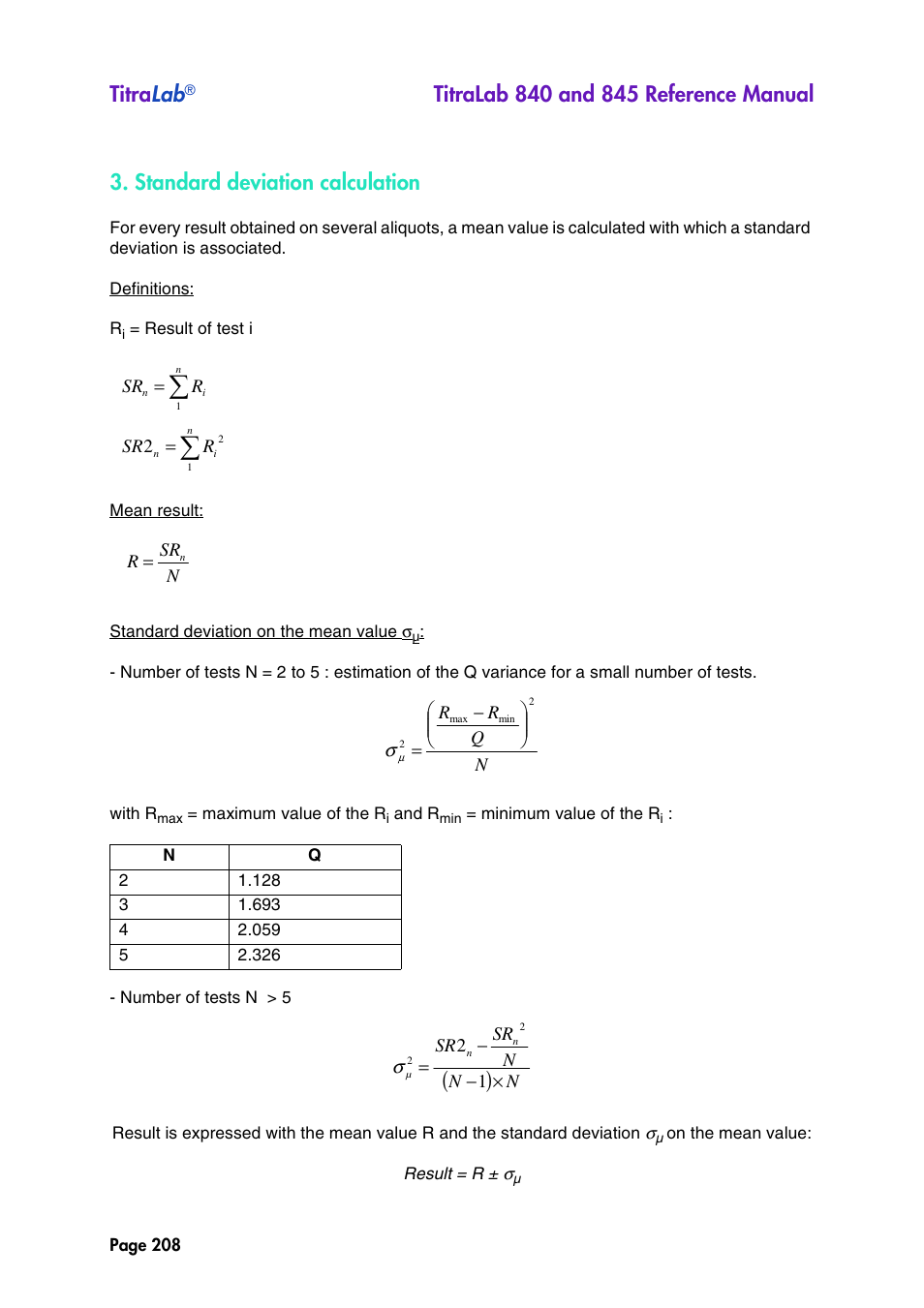 Titra lab, Standard deviation calculation | Hach-Lange TITRALAB 840_845 Reference Manual User Manual | Page 208 / 214