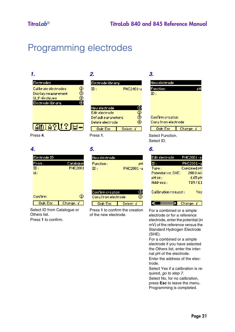 Programming electrodes | Hach-Lange TITRALAB 840_845 Reference Manual User Manual | Page 21 / 214