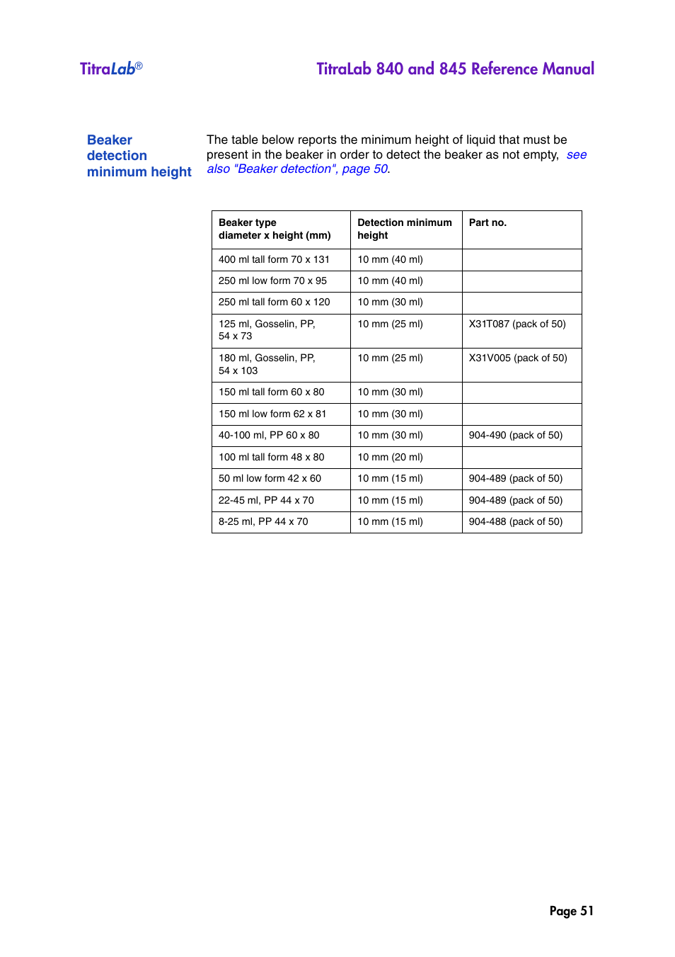 Beaker detection minimum height, Titra lab | Hach-Lange TITRALAB 840_845 Reference Manual User Manual | Page 51 / 214