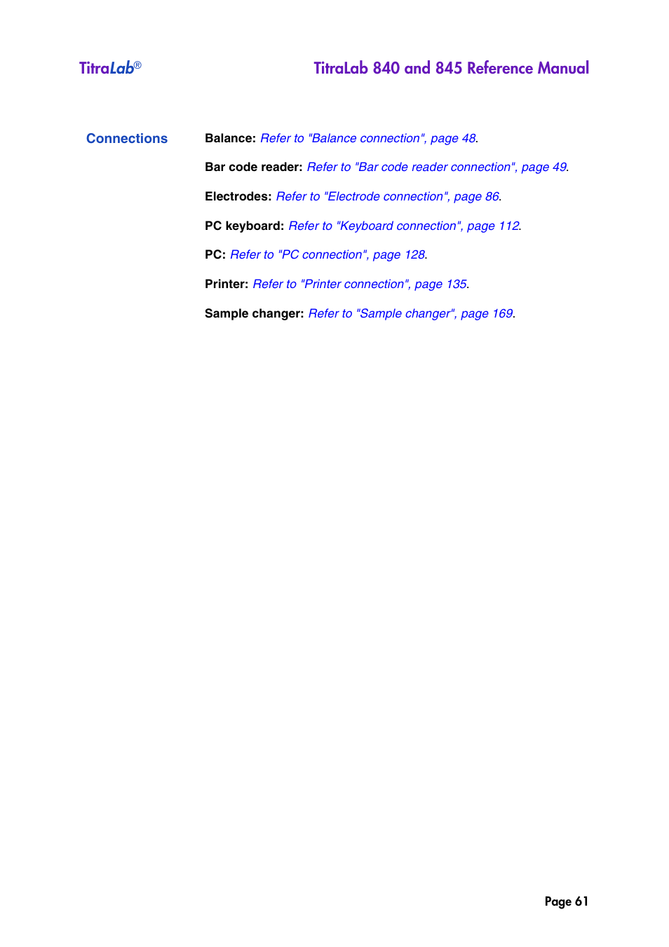 Connections, Titra lab | Hach-Lange TITRALAB 840_845 Reference Manual User Manual | Page 61 / 214