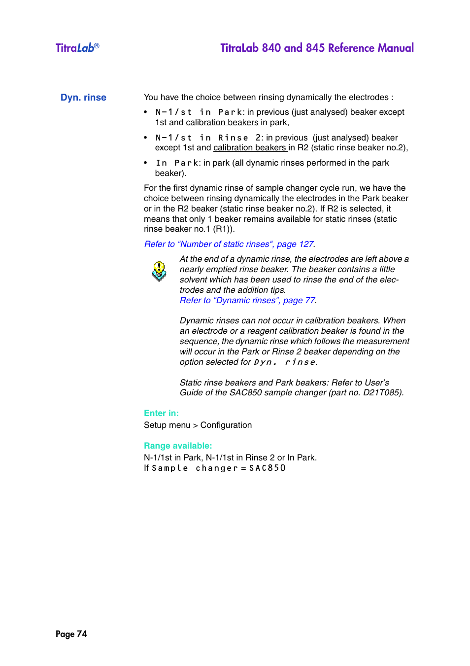 Dyn. rinse, Titra lab | Hach-Lange TITRALAB 840_845 Reference Manual User Manual | Page 74 / 214