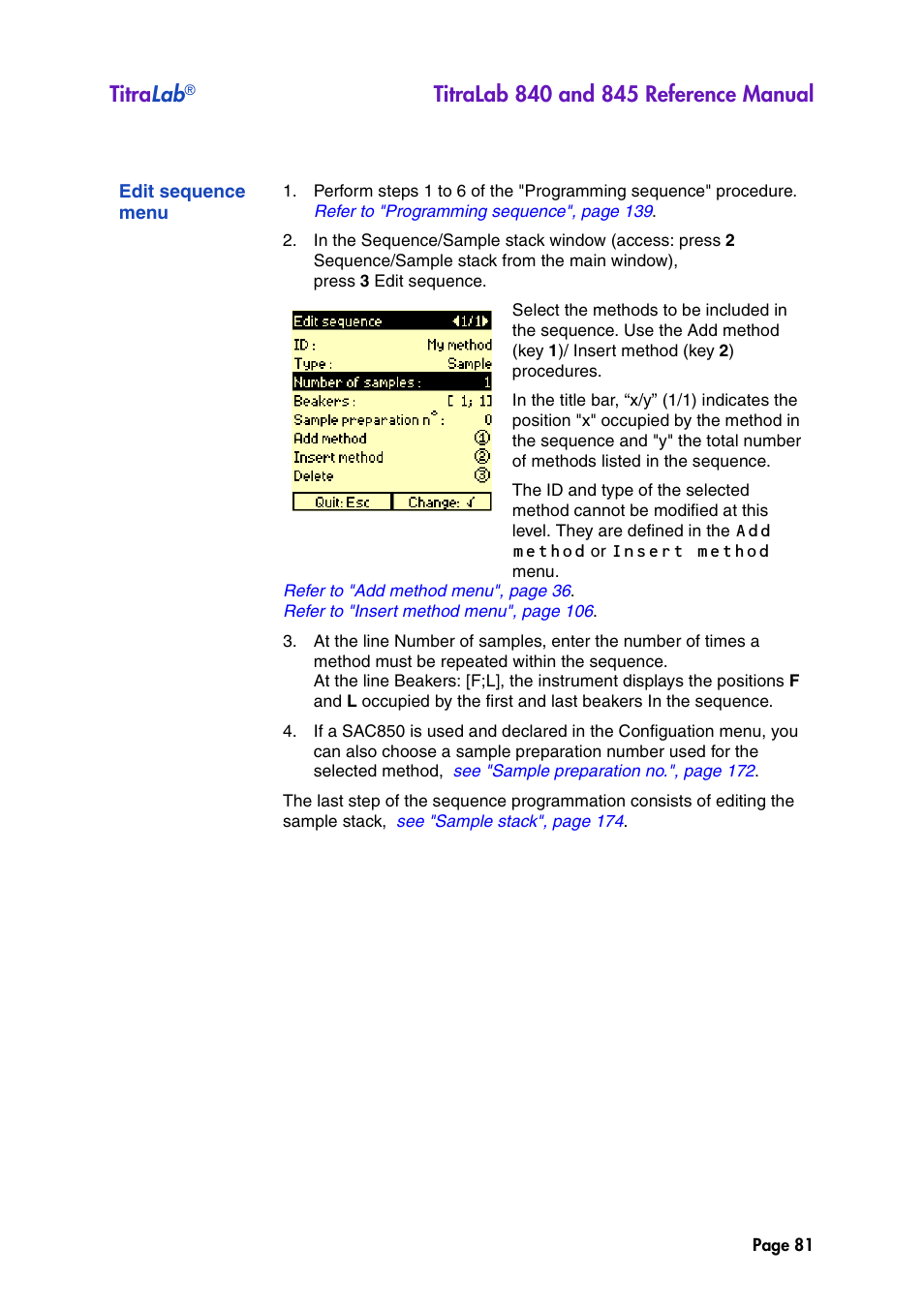 Edit sequence menu, Menu, Titra lab | Hach-Lange TITRALAB 840_845 Reference Manual User Manual | Page 81 / 214