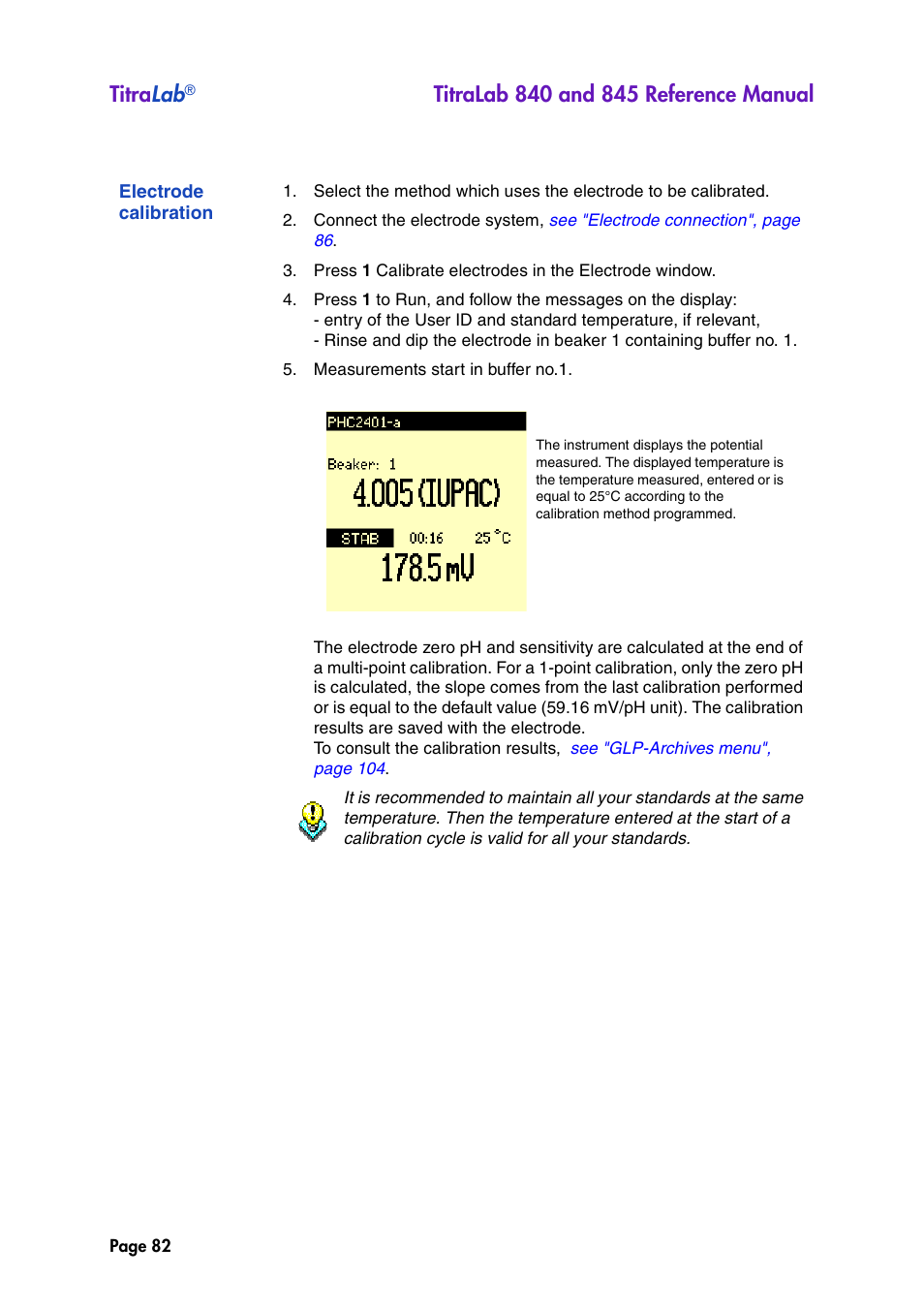 Electrode calibration, Titra lab | Hach-Lange TITRALAB 840_845 Reference Manual User Manual | Page 82 / 214