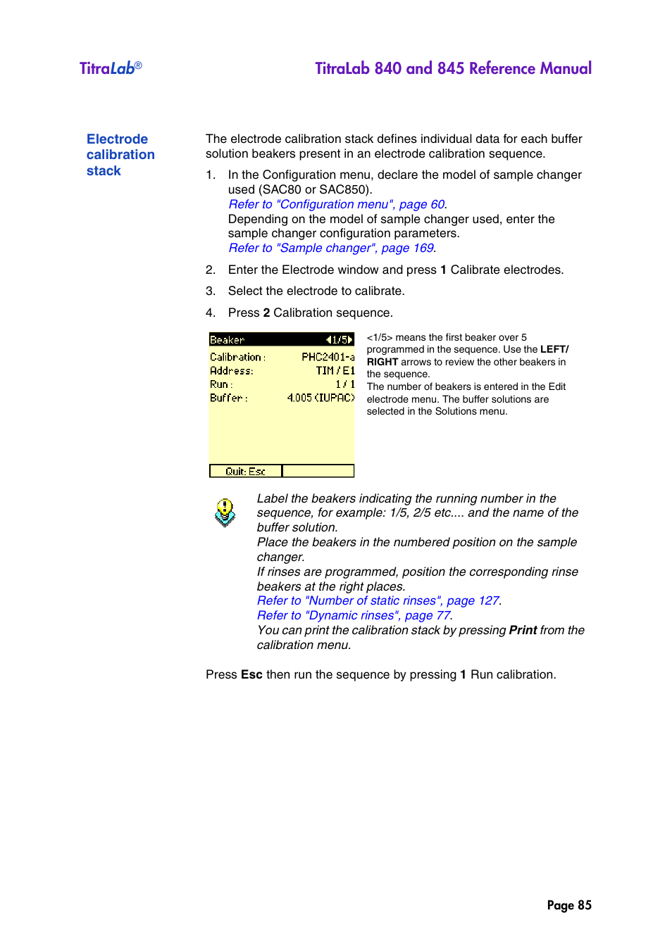 Electrode calibration stack, See "electrode calibration, Titra lab | Hach-Lange TITRALAB 840_845 Reference Manual User Manual | Page 85 / 214