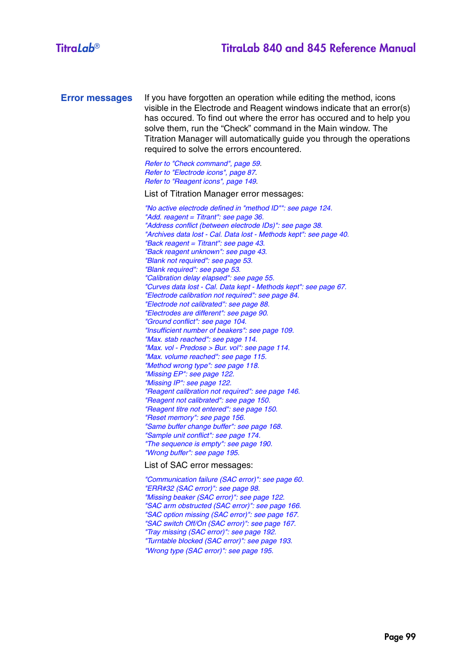 Error messages, Titra lab | Hach-Lange TITRALAB 840_845 Reference Manual User Manual | Page 99 / 214