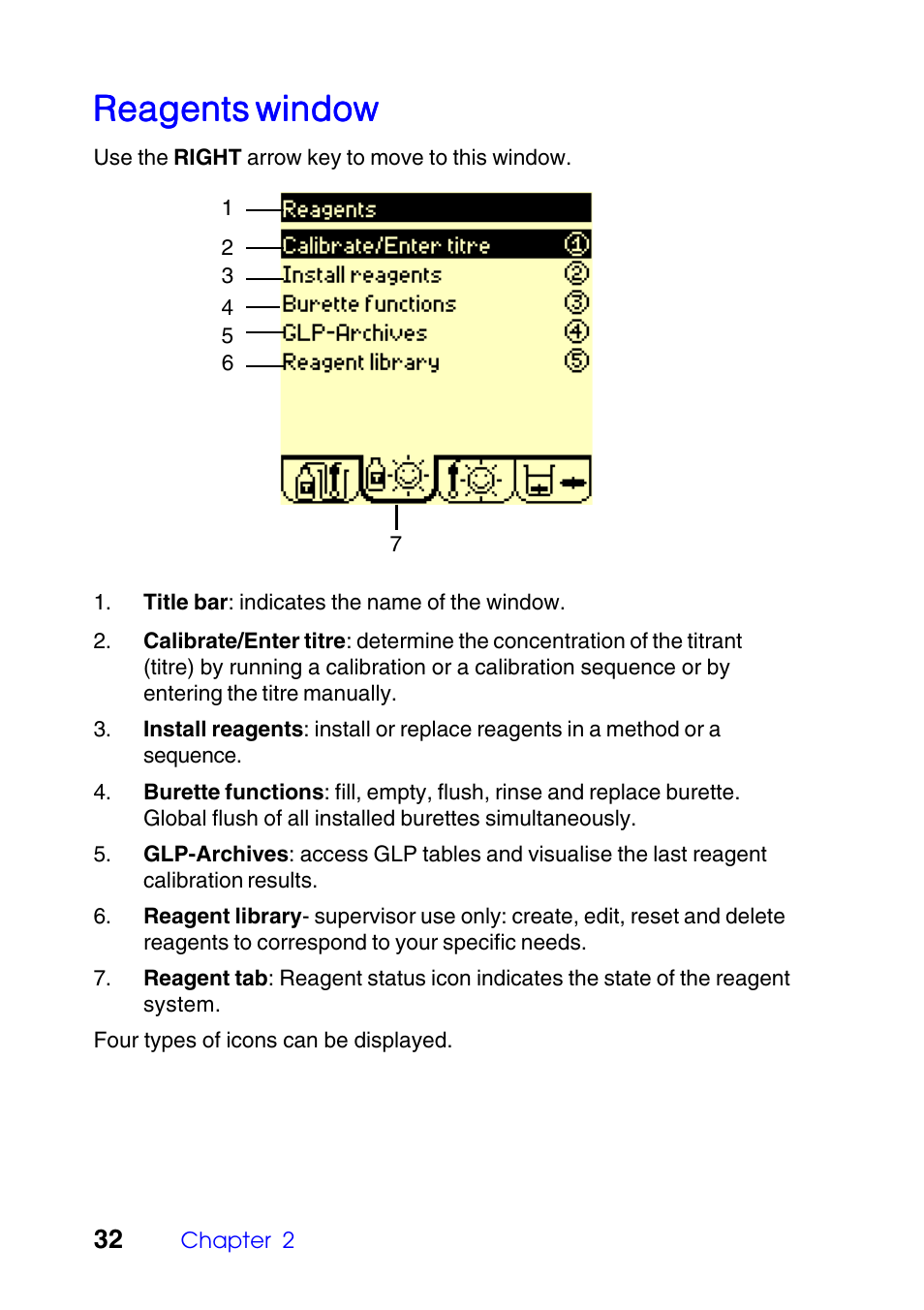Reagents window | Hach-Lange TITRALAB 840_845 User Guide User Manual | Page 32 / 80