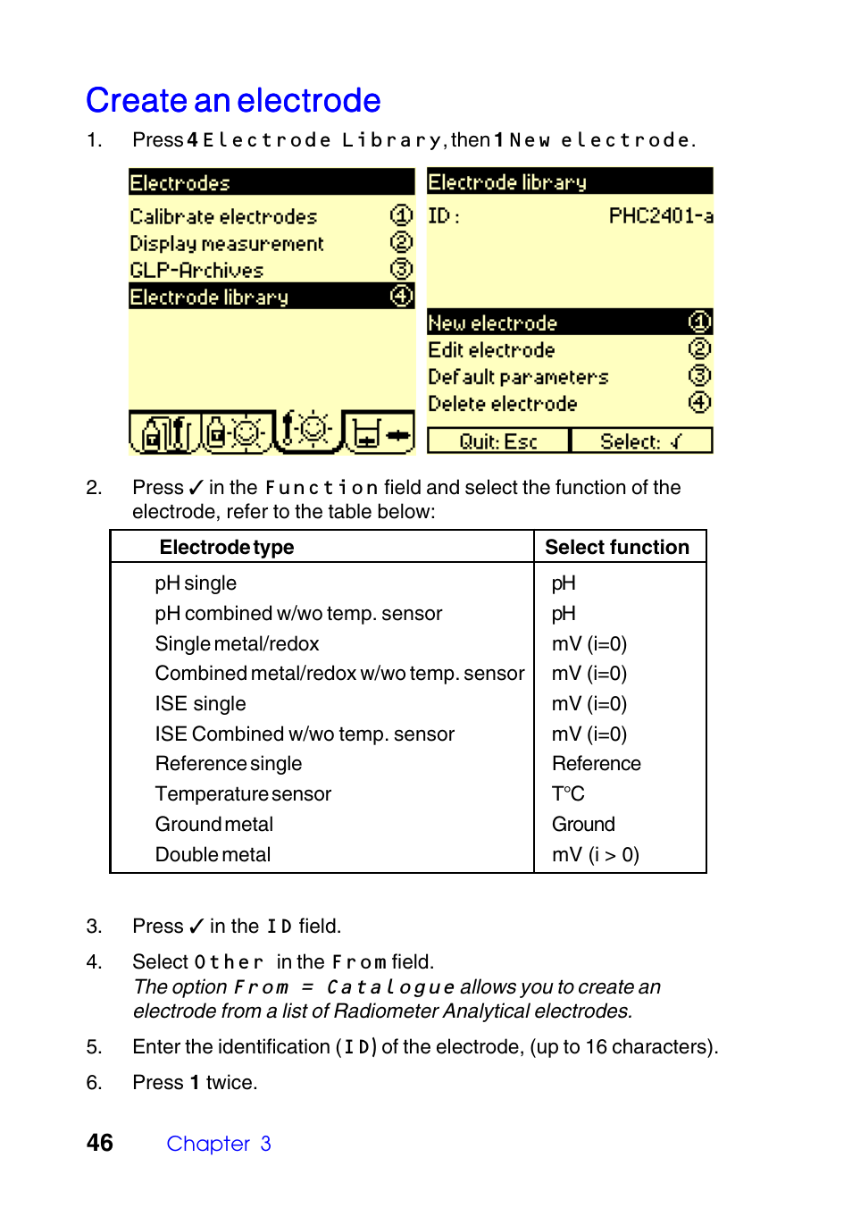 Create an electrode | Hach-Lange TITRALAB 840_845 User Guide User Manual | Page 46 / 80