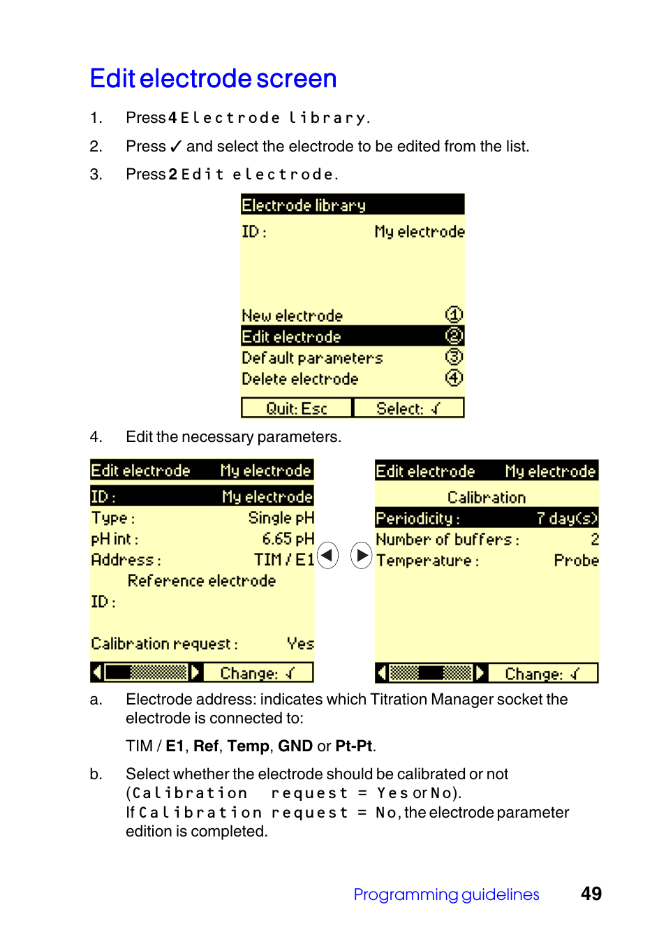 Edit electrode screen | Hach-Lange TITRALAB 840_845 User Guide User Manual | Page 49 / 80