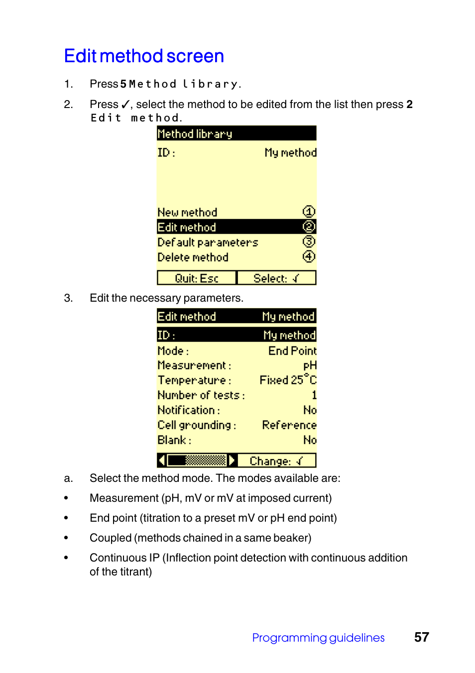 Edit method screen | Hach-Lange TITRALAB 840_845 User Guide User Manual | Page 57 / 80