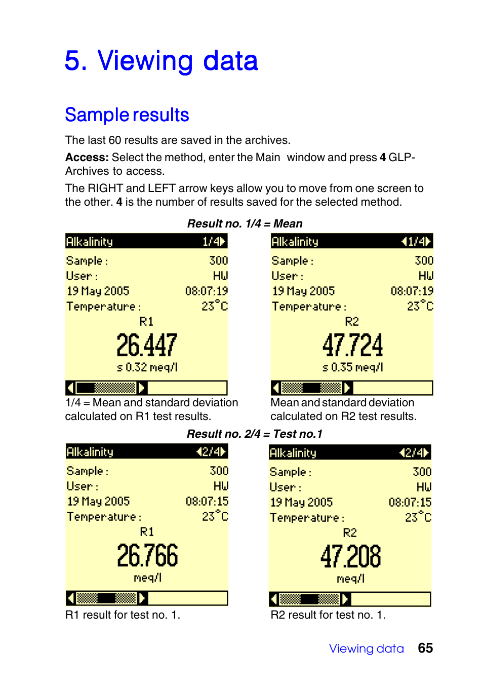 Viewing data, Sample results | Hach-Lange TITRALAB 840_845 User Guide User Manual | Page 65 / 80