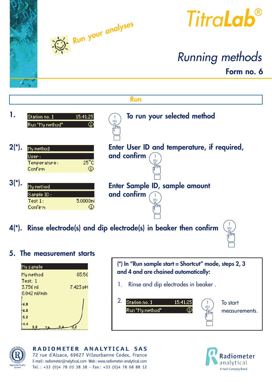 Running methods, Run your analyses, Form no. 6 | Run 2(*) | Hach-Lange TITRALAB Short-form Reminders User Manual | Page 13 / 28