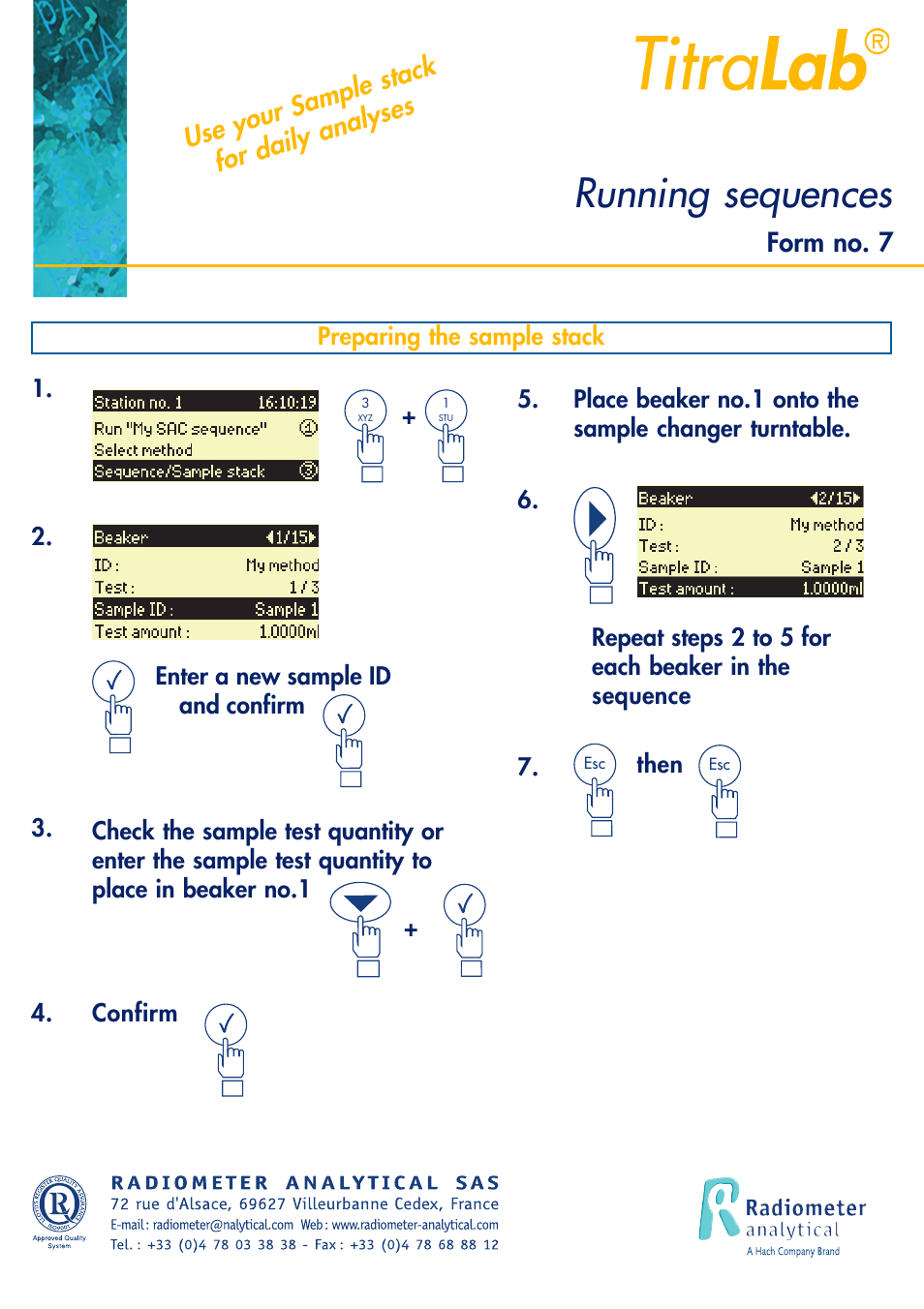 Running sequences, Use your sample stack for daily analyses, Form no. 7 | Hach-Lange TITRALAB Short-form Reminders User Manual | Page 15 / 28