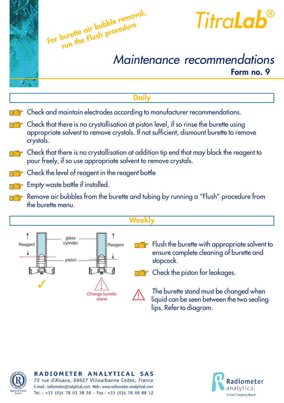 Maintenance recommendations, Form no. 9 | Hach-Lange TITRALAB Short-form Reminders User Manual | Page 19 / 28