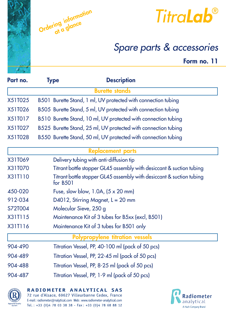 Spare parts & accessories, Form no. 11 | Hach-Lange TITRALAB Short-form Reminders User Manual | Page 23 / 28