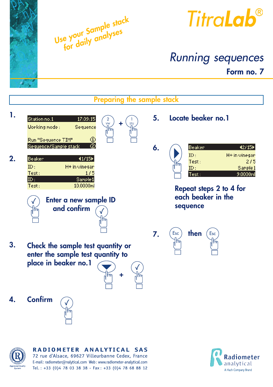 Running sequences, Use your sample stack for daily analyses, Form no. 7 | Hach-Lange TITRALAB Short-form Reminders User Manual | Page 15 / 32