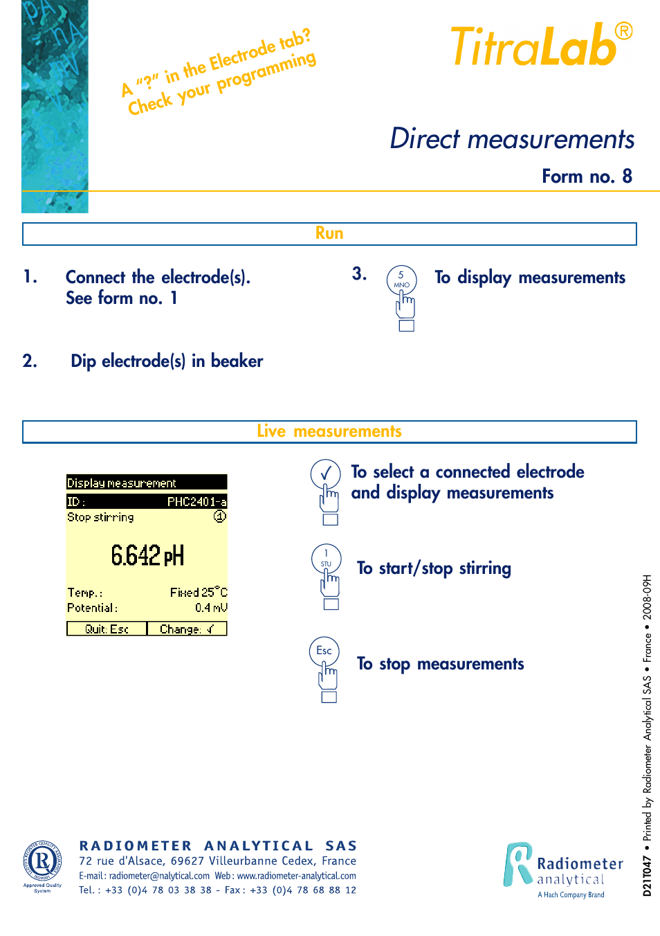 Direct measurements, Form no. 8 | Hach-Lange TITRALAB Short-form Reminders User Manual | Page 17 / 32