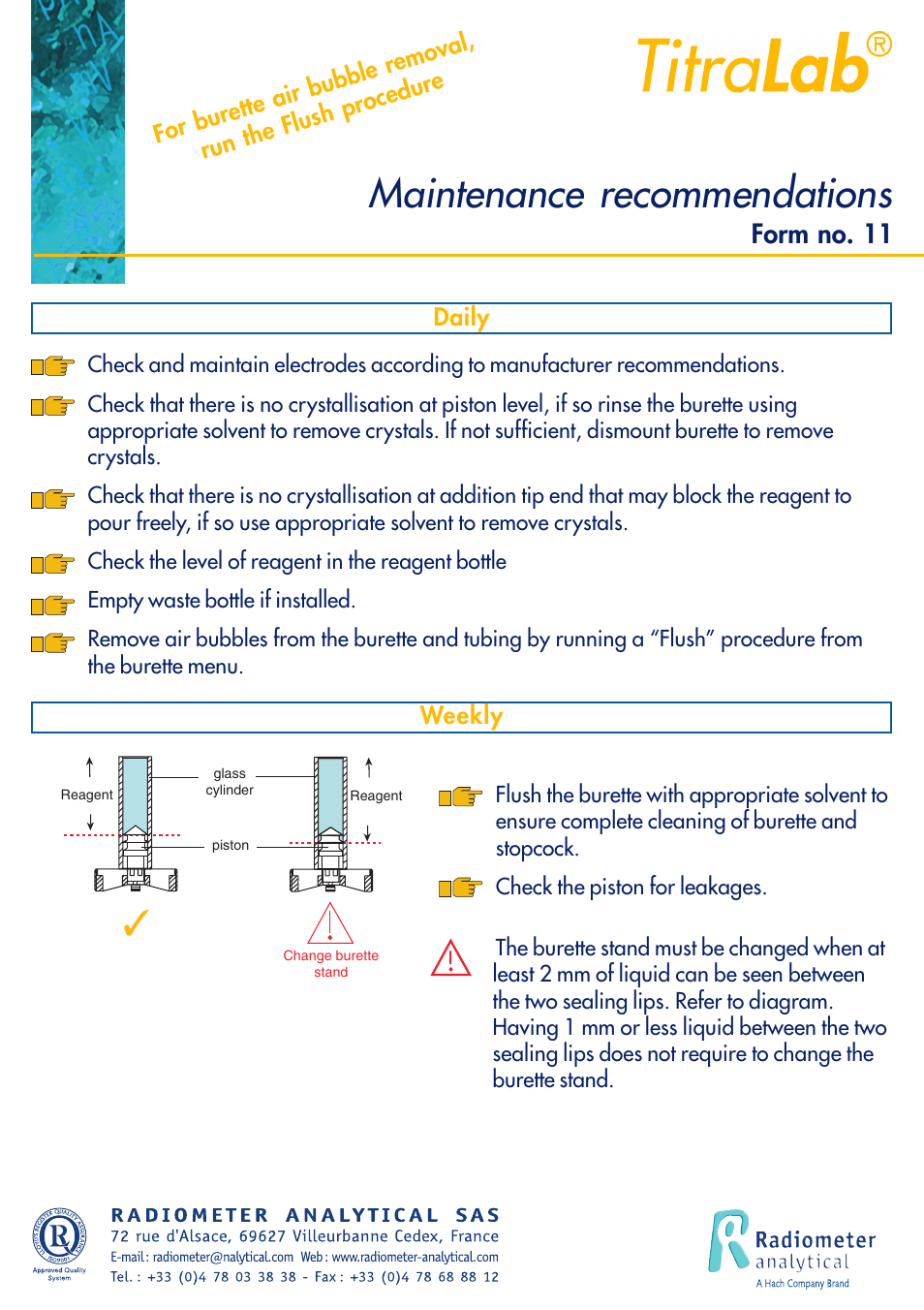 Maintenance recommendations, Form no. 11 | Hach-Lange TITRALAB Short-form Reminders User Manual | Page 23 / 32