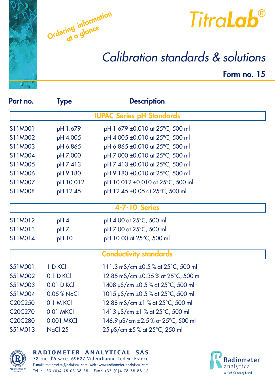 Calibration standards & solutions, Form no. 15 | Hach-Lange TITRALAB Short-form Reminders User Manual | Page 31 / 32