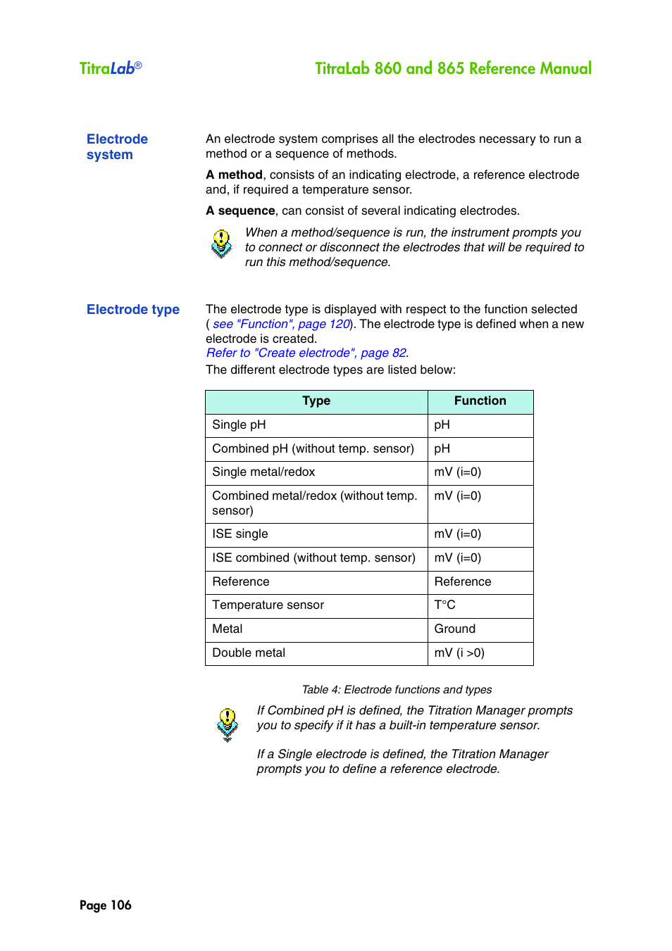 Electrode system, Electrode type, Titra lab | Hach-Lange TITRALAB 860_865 Reference Manual User Manual | Page 106 / 244